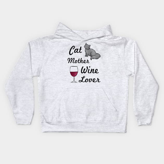 Cat Mother Wine Lover Kids Hoodie by julieerindesigns